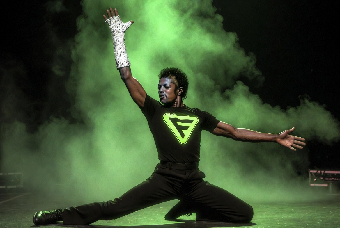 FanFactors green F smoke stage portrait